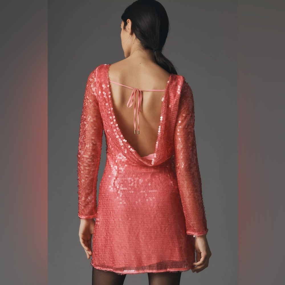 Anthropologie Sequin Drape-Back Mini Dress US4 pink - Picture 14 of 17